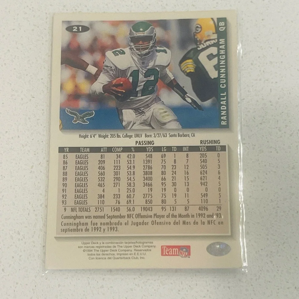 1994 Upper Deck Collector's Choice Randall Cunningham Philadelphia Eagles #21 QB